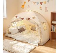 Carpa de juegos para niños, carpa doble para niños, carpa tipi plegable portátil con ventanas y bolsa de almacenamiento para fácil transporte y almacenamiento, casa de juegos (Off-white, 194-98-120CM)