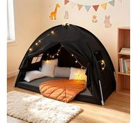 Carpa de juegos para niños, carpa doble para niños, carpa tipi plegable portátil con ventanas y bolsa de almacenamiento para fácil transporte y almacenamiento, casa de juegos (Black, 194-98-120CM)