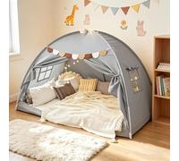 Carpa de juegos para niños, carpa doble para niños, carpa tipi plegable portátil con ventanas y bolsa de almacenamiento para fácil transporte y almacenamiento, casa de juegos (Gray, 194-98-120CM)