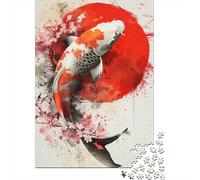 Carpa Koi Acuarela Puzzle de 1000 Piezas Papel para Adultos Arte Japonés Relajación Convivencia Familiar Decoración Hogar Regalo 70x50cm/1000pcs