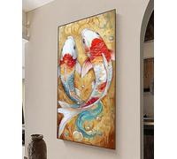 Carpa Koi Diamond Painting Grande 75x35cm,Kit Manualidades Adultos 5D Diamond Art,Kit Pintura de Diamante Retro Manualidades Adultos,DIY Cuadro de Diamantes Punto de Cruz para Decoración Hogar 0R-852