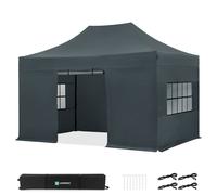 Carpa para fiestas - 3 × 4,5 m - Carpa Premium Easy-Up | Set con paredes laterales - Gris