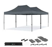 Carpa para fiestas - 6 × 4,5 m - Carpa Premium Easy-Up | Set con 2 carpas y kit de conexión - Gris