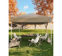 Carpa Plegable 3x3 m para Jardín y Exteriores, Cenador Gazebo Portátil, Tela 210D,Altura Ajustable, Protección UV y Resistente al Agua, Incluye 4 Sacos de Arena, 4 Cuerdas, 8 Estacas y Bolsa, Caqui