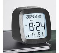 Carpango Reloj despertador, funciona con pilas, reloj multifuncional con temperatura y humedad, relojes LCD para viajes, dormitorio (negro)