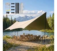 Carpas Camping Portátil con 2 Palos, Toldo Playa Anti UV, Tarp Exterior Impermeable, Refugio Supervivencia Ultraligero, Accesorios Acampada, 440x450cm/440x560cm(Opaline,450x440cm)