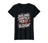 Carpenter Building, el Nuevo Trineo de Papá Noel, Carpenter navideño Camiseta gráfica económica, Mujer, Negro, S