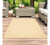 Carpet City Alfombra de Exterior Resistente a la Intemperie para balcón, terraza, diseño geométrico Moderno en Amarillo, tamaño: 60 x 230 cm, 60 x 230 cm