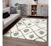 carpet city Alfombra de Pasillo Shaggy de Pelo Largo, Estilo étnico, 80 x 300 cm, Color Verde y Crema
