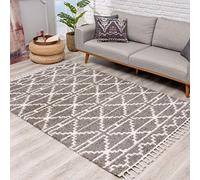 carpet city - Alfombra de Pelo Largo en Color Gris y Crema, Moderna, Muy Suave, con patrón geométrico para salón, tamaño 100/300 cm, 100 x 300 cm