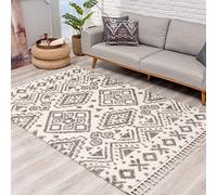carpet city Alfombra de Pelo Largo para salón, diseño étnico, 80 x 400 cm, Color Crema y Gris