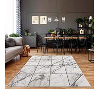 carpet city Alfombra de salón con Aspecto de Azulejos 80 x 150 cm, Gris Jaspeado, Moderna Alfombra de Pelo Corto
