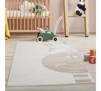 carpet city Alfombra infantil, color crema, beige, 120 x 120 cm, redonda, diseño de jirafa, alfombra de pelo corto, para habitación infantil, sala de juegos