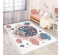 carpet city Alfombra infantil de pelo corto con nubes, flores, estrellas, color crema, multicolor, 120 x 160 cm