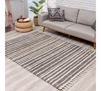 carpet city Alfombra Shaggy de Pelo Largo en Gris/Crema, Moderna, Supersuave, con Estampado para salón, tamaño 120/160 cm, 120 x 160 cm