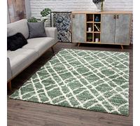 carpet city Kayoom Shaggy - Alfombra de Pasillo (80 x 300 cm), Color Verde y Crema