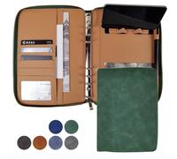 Carpeta A5 de piel sintética, carpeta de presupuesto, recargable, con cremallera, 6 anillos, organizador de documentos de dinero para entrevistas de negocios (verde)