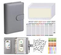 Carpeta A6, libro de presupuesto en efectivo, manual cuaderno cuero PU Macaron para Oficinas Hogar(Grey)