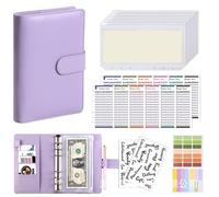 Carpeta A6, libro de presupuesto en efectivo, manual cuaderno cuero PU Macaron para Oficinas Hogar(Purple)