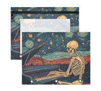 Carpeta adorable de plástico para carpetas de 3 anillos, paquete de 2 suministros para el aula para profesores, esqueleto, tocar, el piano, cielo estrellado