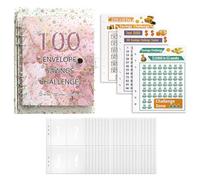 Carpeta Ahorro, 100 Sobres Retos para Ahorrar Dinero, Organizador de Dinero A5 con 3 Hojas de Presupuesto, 6 Anillas Libreta de Ahorro para Tarjeta de Cupón Facturas Efectivo (Rosa)