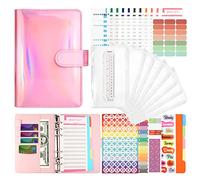 Carpeta Anillas A6, LTZGO Carpeta de Cuaderno A6 con Sobres de Cremallera, Láser PU Budget Binder 84Piezas, Carpeta Organizadora de Dinero con Divisores, Budget Planner para Guardar Facturas (Rosa)