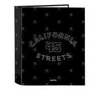 Safta CALIFORNIA - Carpeta Folio 4 Anillas, Ideal para Niños de Diferentes Edades, Cómoda y Versátil, Calidad y Resistencia, 27x6x33 cm, Color Negro