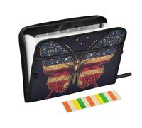 Carpeta archivadora con 13 bolsillos, tamaño A4, tamaño carta con cierre de cremallera, para suministros de oficina, diseño de mariposa, 4 de julio, Día de la Independencia
