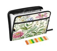 Carpeta archivadora de flores botánicas con cremallera expandible blanca con 13 bolsillos, organizador de documentos para el trabajo y el hogar