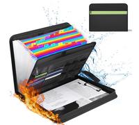 Carpeta archivadora ignífuga A4, carpeta de escritura con cremallera y etiquetas, caja de documentos ignífuga con 24 compartimentos y varios compartimentos para bolsillo A4