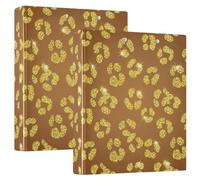 Carpeta básica de 3 anillas de 3 anillas color marrón leopardo dorado con clip antideslizante, carpeta redonda para suministros escolares, paquete de 2