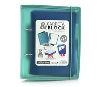Carpeta & Block A5 (cuartilla) - Carpeta de 2 Anillas con bordes reforzados y Cierre de Gomas - Incluye 100 hojas con 5 Separadores Dobles más 10 Indicadores adhesivos by Office Box. (Verde)
