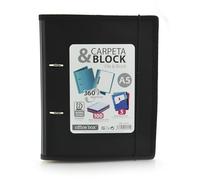 Carpeta & Block A5 (cuartilla) - Carpeta de 2 Anillas con bordes reforzados y Cierre de Gomas - Incluye 100 hojas con 5 Separadores Dobles más 10 Indicadores adhesivos by Office Box. (Negro)