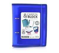 Carpeta & Block A5 (cuartilla) - Carpeta de 2 Anillas con bordes reforzados y Cierre de Gomas - Incluye 100 hojas con 5 Separadores Dobles más 10 Indicadores adhesivos by Office Box. (Azul)