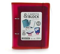 Carpeta & Block A5 (cuartilla) - Carpeta de 2 Anillas con bordes reforzados y Cierre de Gomas - Incluye 100 hojas con 5 Separadores Dobles más 10 Indicadores adhesivos by Office Box. (Rojo)
