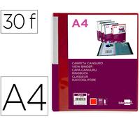 Carpeta Canguro 30 Bolsas Polipropileno Din A4 Rojo Tapa Traslucida Y Lomo Personalizable