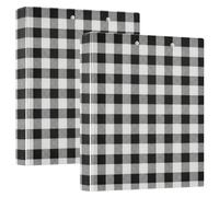 Carpeta clásica de 3 anillos a cuadros negros y blancos, carpetas de anillos en D con portapapeles, carpetas grandes para escuela, universidad, oficina (paquete de 2)