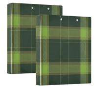 Carpeta clásica de 3 anillos a cuadros verdes a cuadros de 1.5 pulgadas, carpetas flexibles de anillos en D con bolsillos, carpetas de 3 anillos para escuela, universidad, oficina (paquete de 2)