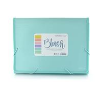 Carpeta Clasificadora con 12 Divisiones con Visores Panorama + 80 Adhesivos y Cierre de Gomas y Laterales Reforzados - Colores BLUSH PASTEL - Resistencia y Calidad by Office Box (Azul Blush)