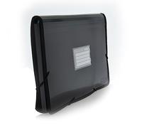 Carpeta Clasificadora PLUS 12 Divisiones, Apartado de Cuaderno, 80 Adhesivos y Cierre de Gomas con Laterales Reforzados en Tela - Resistencia y Calidad by Office Box. (Negro)