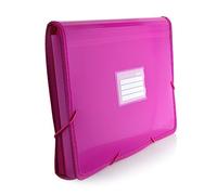 Carpeta Clasificadora PLUS 12 Divisiones, Apartado de Cuaderno, 80 Adhesivos y Cierre de Gomas con Laterales Reforzados en Tela - Resistencia y Calidad by Office Box. (Fucsia)