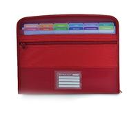 Carpeta Clasificadora VISION con 12 Divisiones y estuche frontal para guardar tus utiles + 80 Adhesivos, Cierre de Cremallera, Laterales Reforzados - by Office box. (Gris)