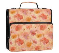 Carpeta con cremallera de 3 anillas de 3 anillas y múltiples bolsillos con cremallera para la escuela y diseño de amapolas, acuarela y melocotón