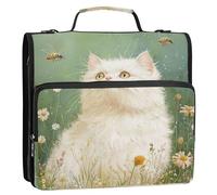 Carpeta con cremallera de 3 anillos con correa para el hombro y asa, impermeable, organizador para la escuela y la oficina, arte Selkirk Rex, gatos, color verde
