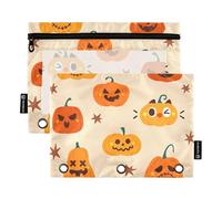 Carpeta con cremallera y ventana transparente, color amarillo, para Halloween, calabaza, con cremallera, en varios colores, 3 anillas, organizadores de clase escolar, oficina, multicolor, 2 unidades