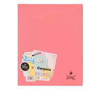 CARPETA CON FUNDAS QUIJOTE PAPER WORLD - Carpeta con fundas PVC, A4, sin espiral, fundas transparentes, colores pastel - 20 FUNDAS ROSA PASTEL