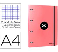 Carpeta Con Recambio Antartik Din A4 Cuadrado 5Mm Rayado 4 Anillas 25Mm Color Coral - ANTARTIK