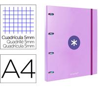 Carpeta Con Recambio Antartik Din A4 Cuadrado 5Mm Rayado 4 Anillas 25Mm Color Lavanda - ANTARTIK