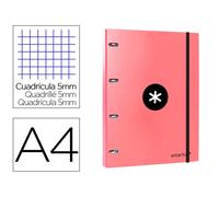 Carpeta con recambio liderpapel antartik a4 cuadro 5mm forrada 4 anillas 25mm color coral