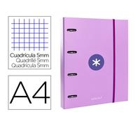 Dossier con Recambio y Solapa Antartik A4 Cuadrado 5mm Forrado 4 Anillas Redondas 40mm Color Lila